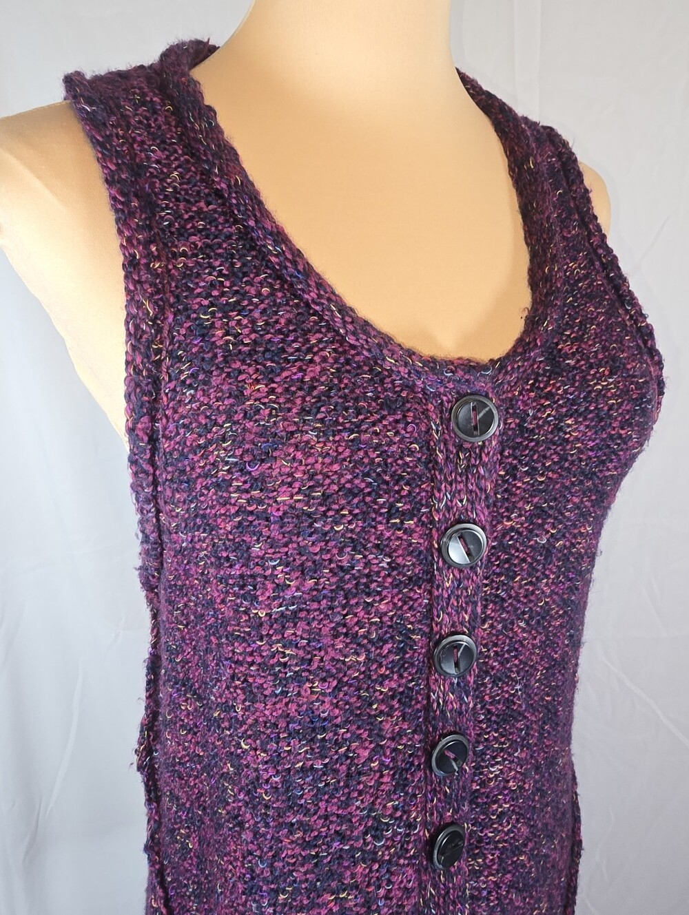 Purple Multicolor Knit Button-Front Vest - Picture 6 of 9